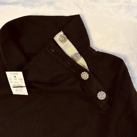 NWT J.Crew Factory Jewel-button Mockneck Pullover Black Sz Large Fleece - Picture 7 of 12
